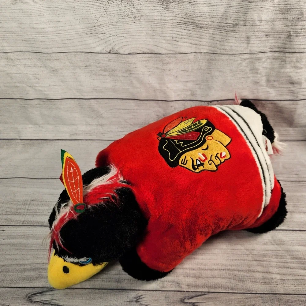 NHL Chicago Blackhawks Pillow Pets Tommy Hawk Mascot Plush Red Black 19 inch